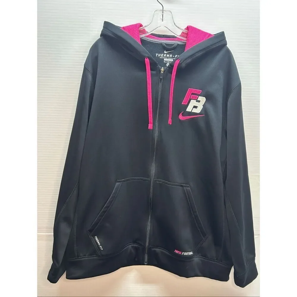 Nike Therma-Fit Full Zip Football Hoodie Performance Gear Black Pink Women's Siz